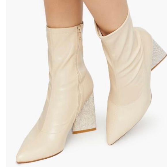 Creme Faux Leather Rhinestone-Heel Booties, size 8 - Picture 2 of 10